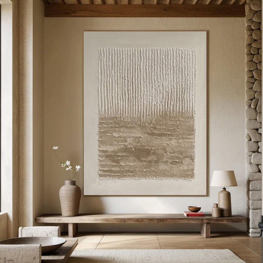 Neutral Art with Vertical Impasto and Layered Horizontal Base #BGA 198 hand-painted oil painting