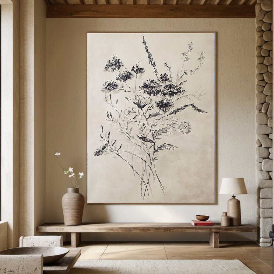 Neutral Background Botanical, Modern Flower Wall Art #BGA 048 hand-painted oil painting