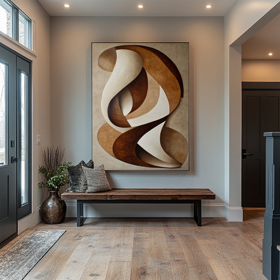 Neutral Embrace: Modern Abstract with Intertwined Ribbon Shapes #BGA 213 hand-painted oil painting