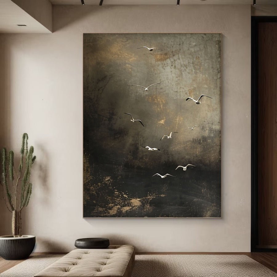 Nocturnal Birds Abstract Painting Modern Home Wall Decor #BM 059 hand-painted oil painting
