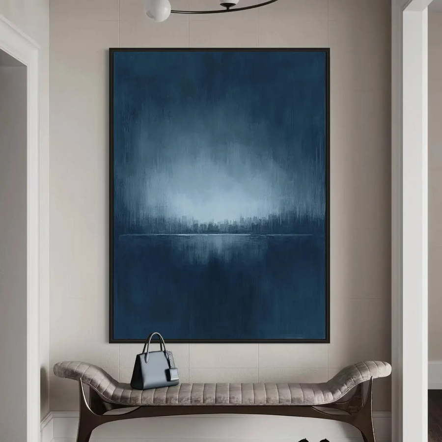 Nocturne City: Modern Blue Abstract, Evocative Urban Landscape #BGA 111 hand-painted oil painting