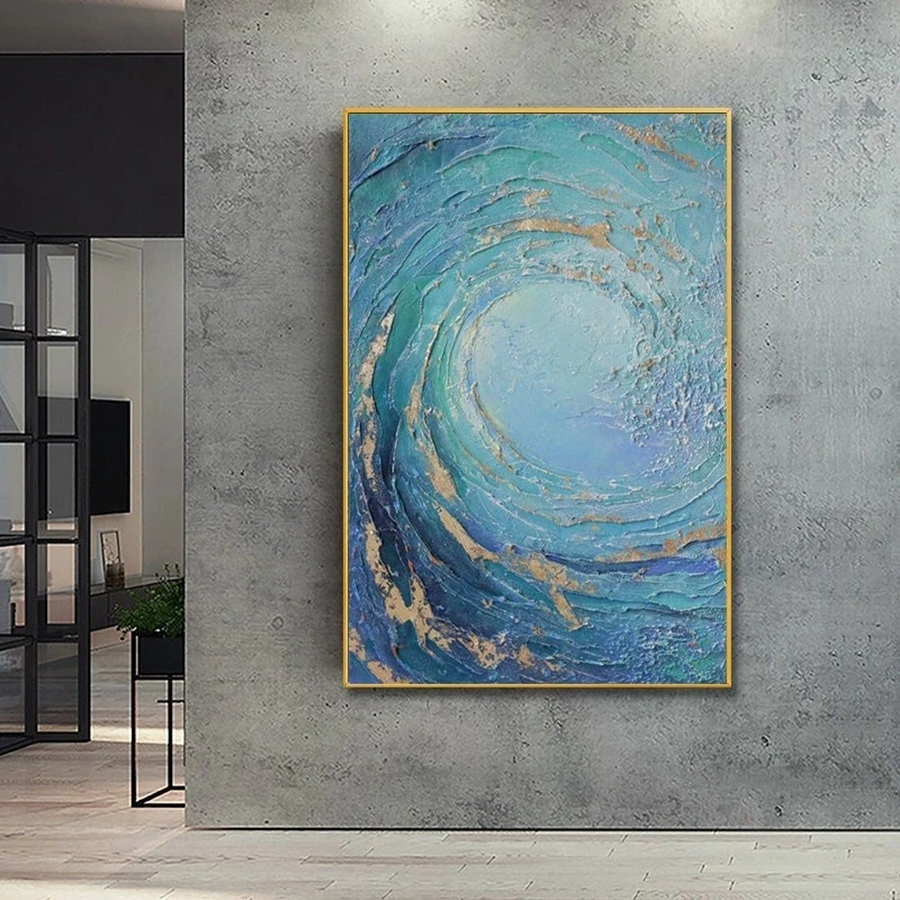 Ocean Wave Textured Wall Art with Gold Highlights #BGA 013 hand-painted oil painting