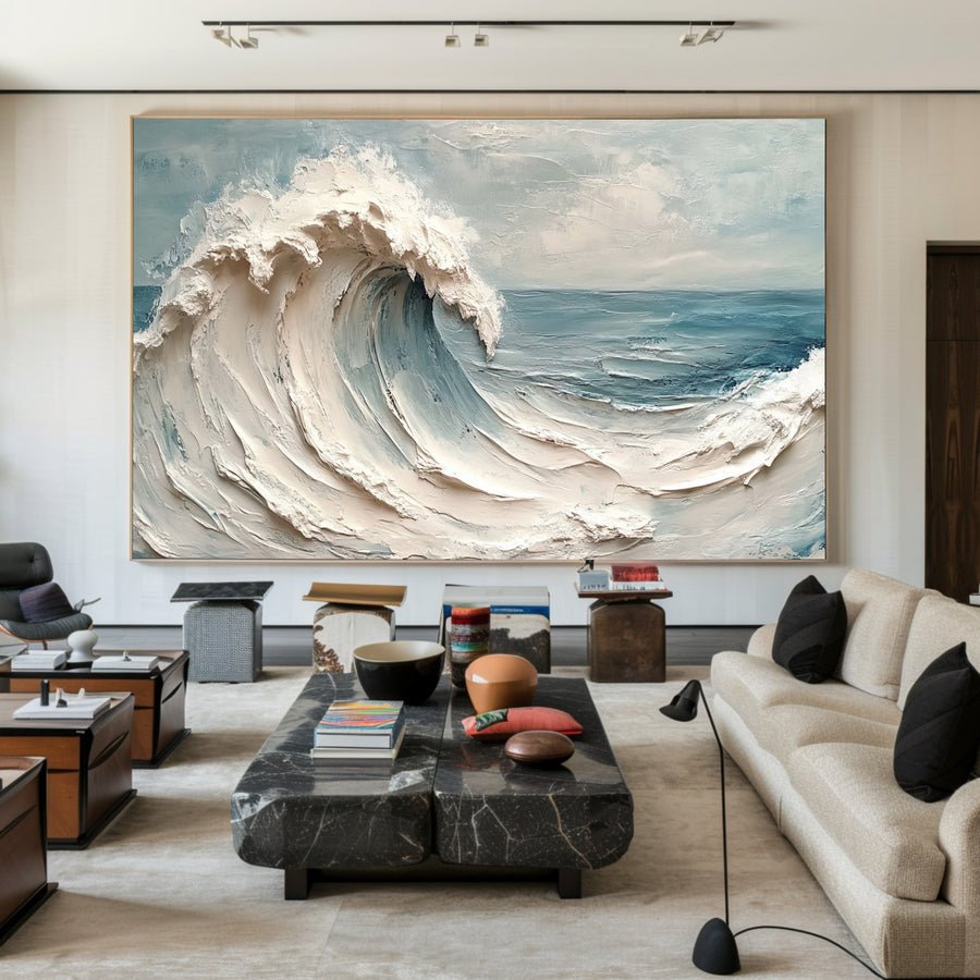 Ocean's Roar: Bold Impasto Wave, Dramatic Coastal Scene #BGA 181 hand-painted oil painting