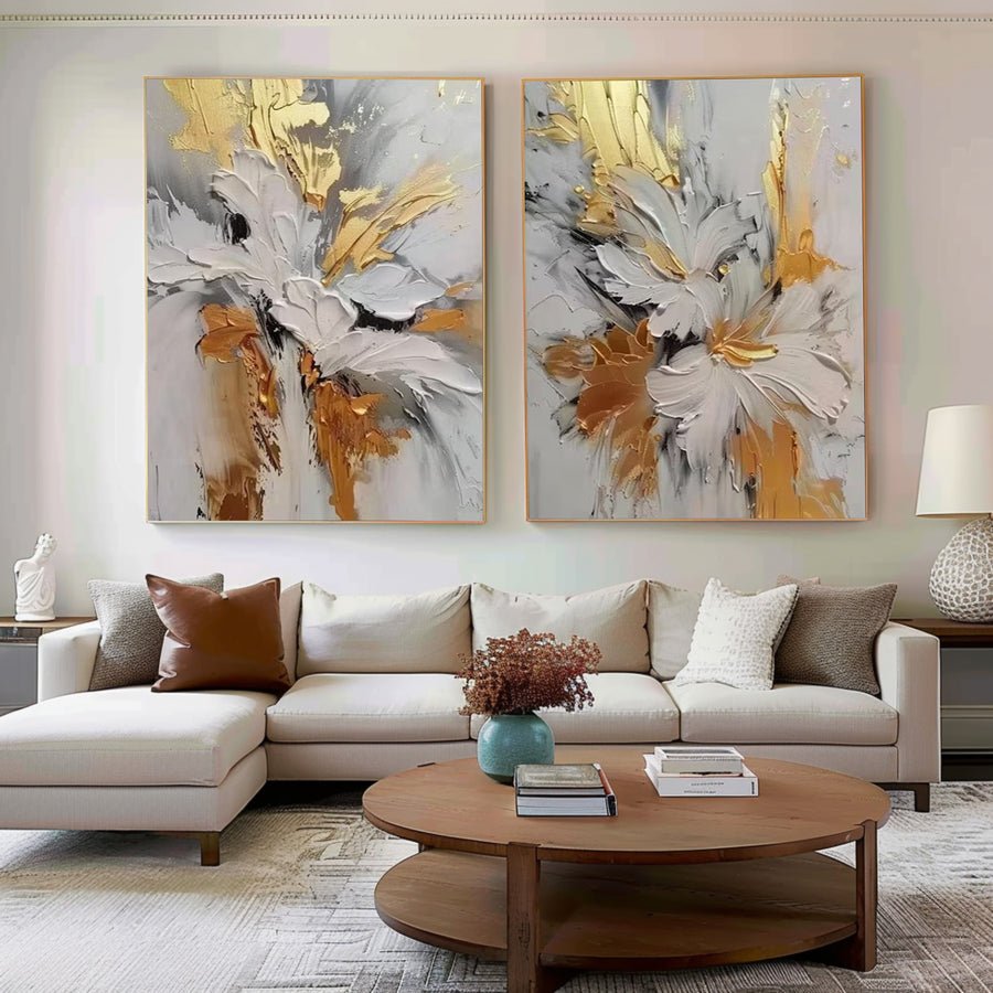 Opulent Bloom Set: 3D Gold Floral Art, Textured Abstract Art #BGA 133 hand-painted oil painting