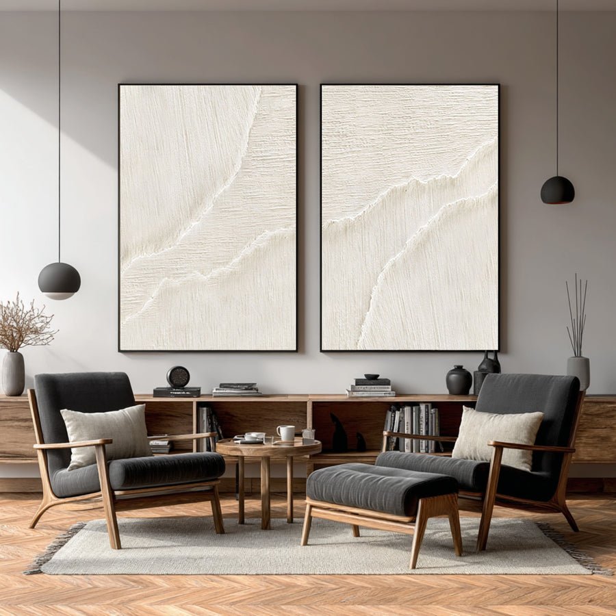 Organic Flow Abstract Artwork Pair Neutral Vertical Decor #WG 070 hand-painted oil painting