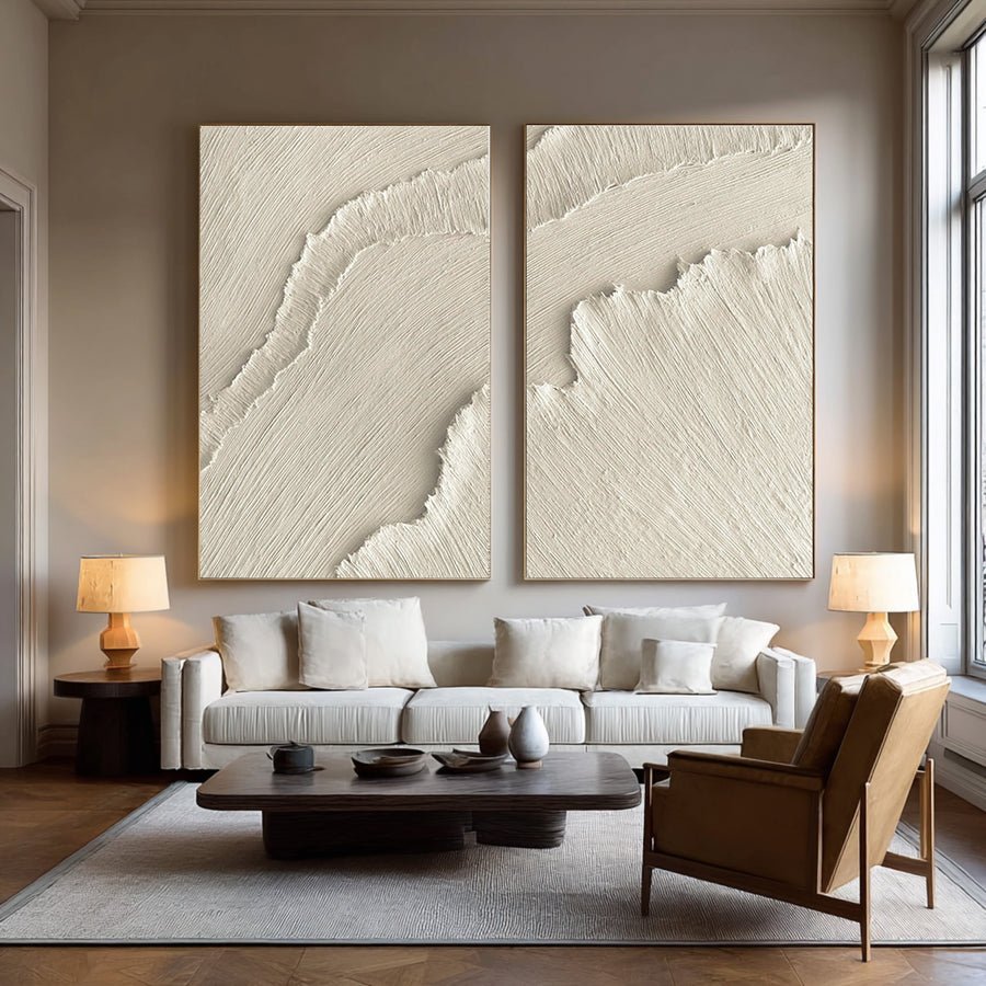 Organic Modern Wavy Art Set Neutral Vertical Decor #WG 073 hand-painted oil painting