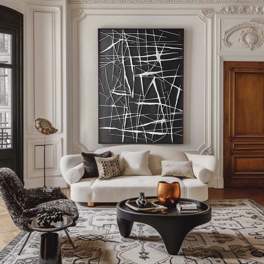 Oversized Black and White Abstract Wall Art for Bold Spaces #BBA 058 hand-painted oil painting