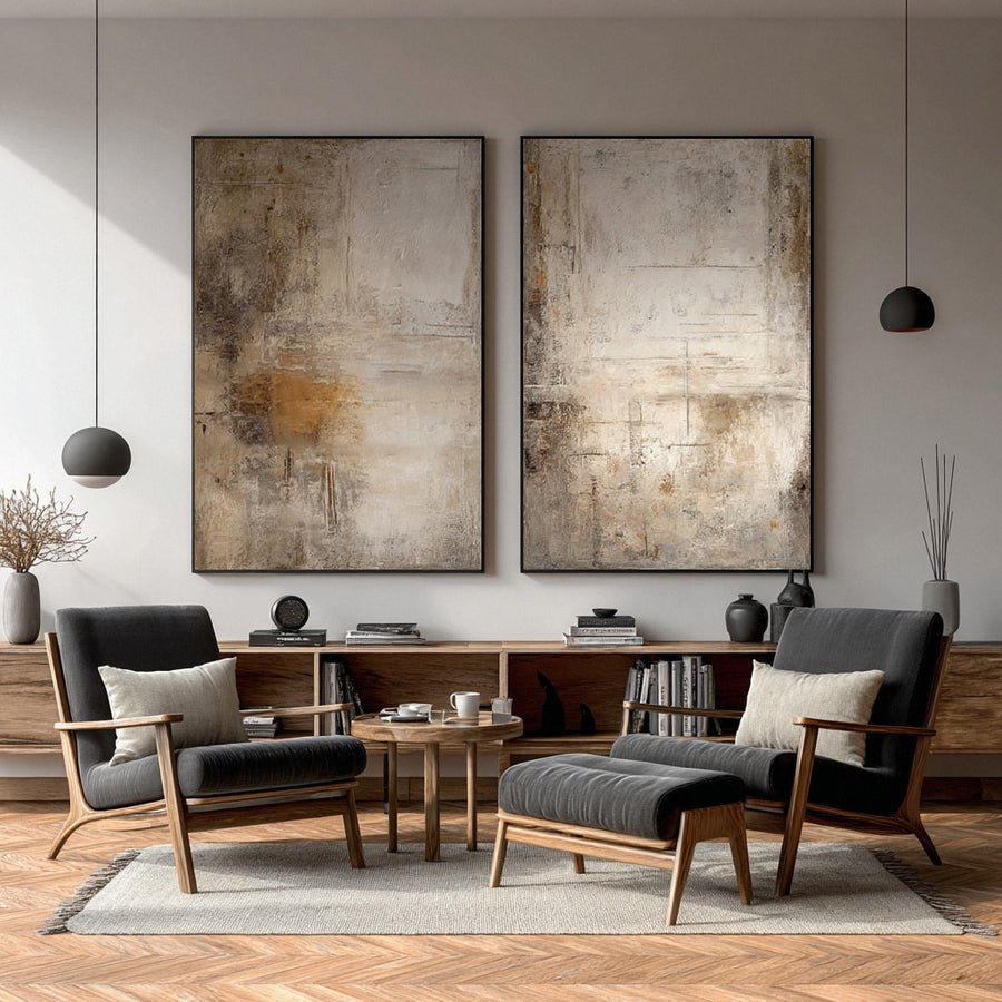Oversized Wall Art Set Textured Brown Gray Accents #WG 017 hand-painted oil painting
