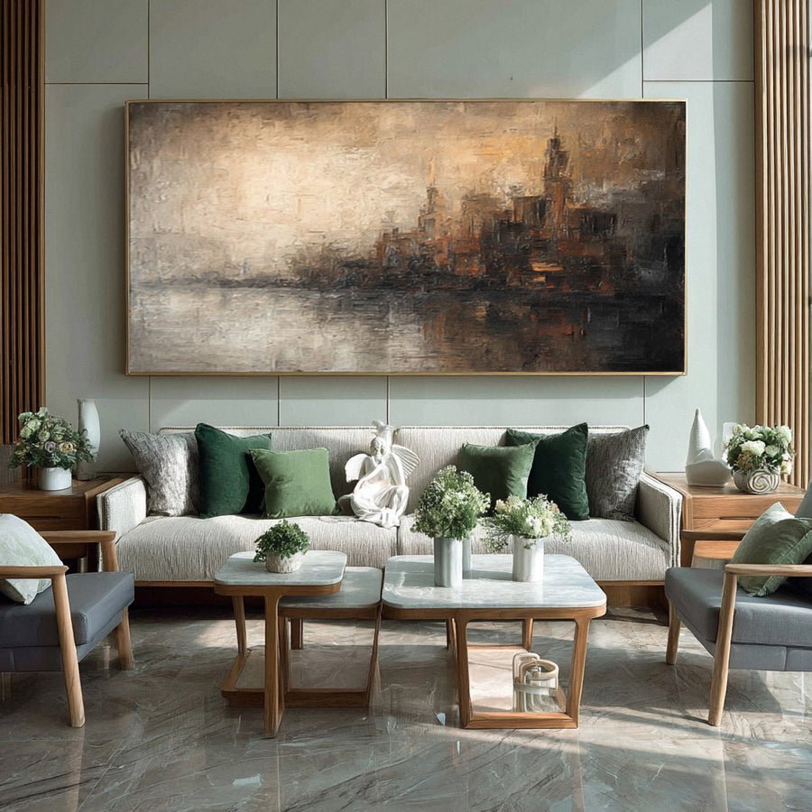 Panoramic City Skyline Art Modern Wall Decor #WG 018 hand-painted oil painting