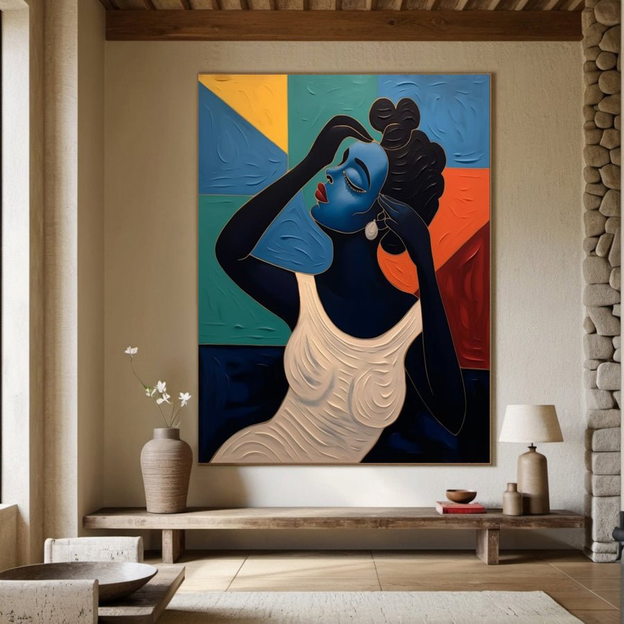 Portrait with Textured Color Geometry, Modern Abstract Art #BGA 172 hand-painted oil painting