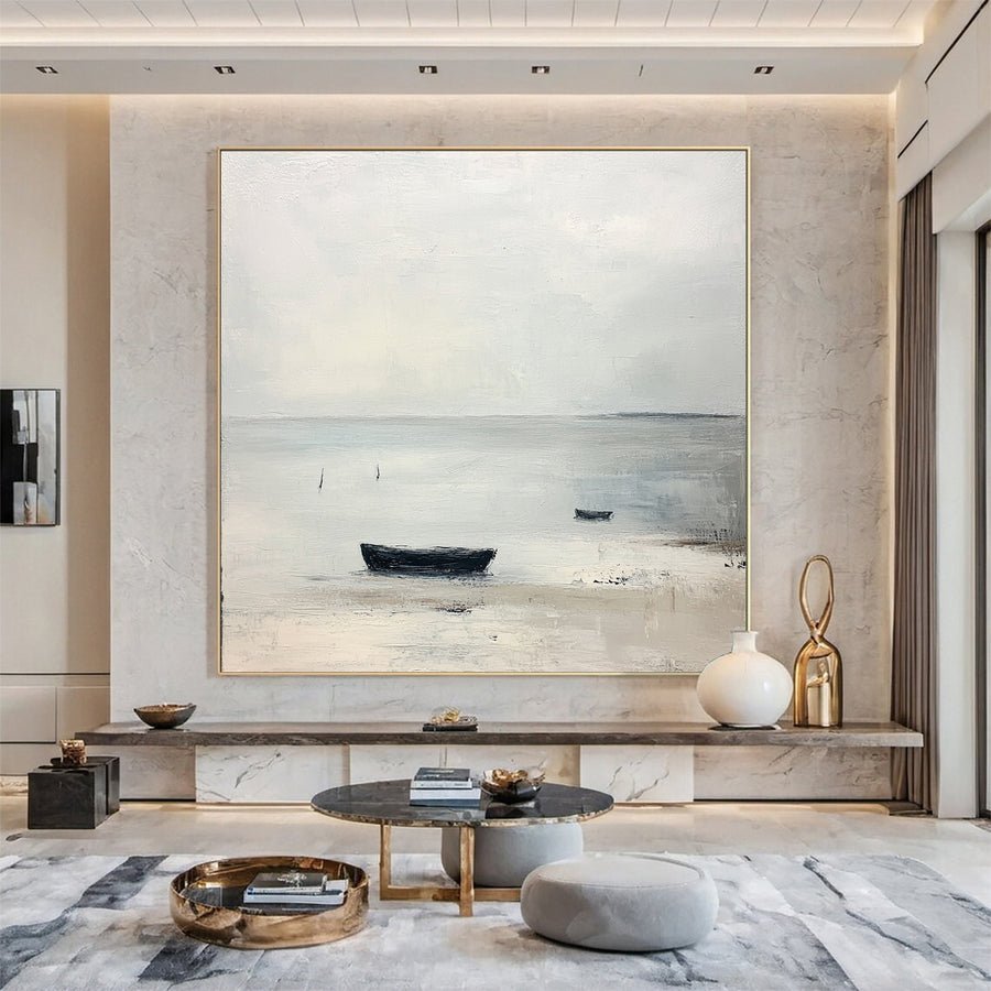 Quiet Shores Minimalist Beach Scene Canvas Art #BWA 011 hand-painted oil painting
