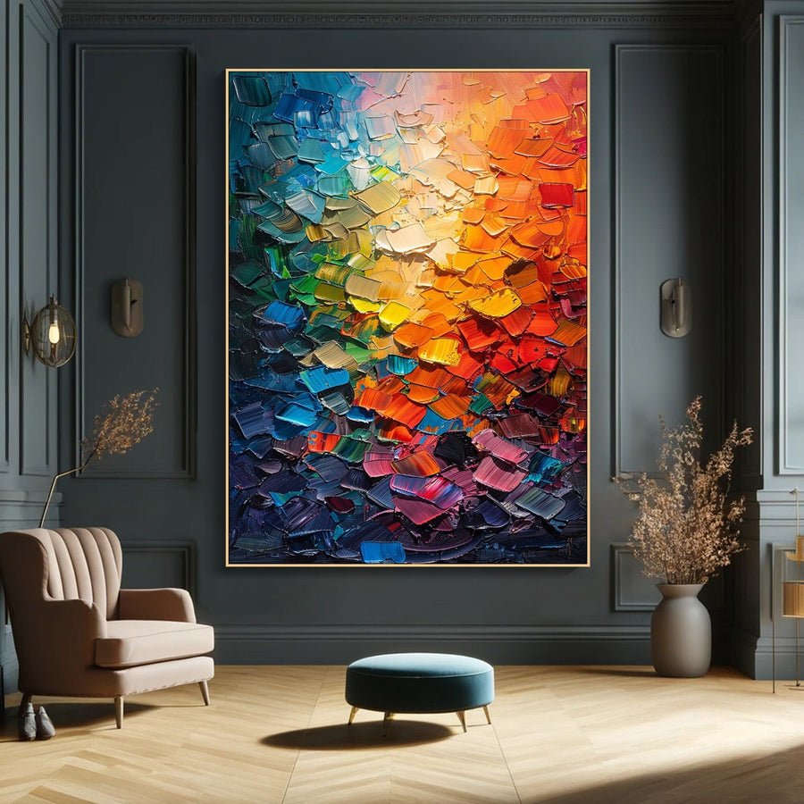 Radiant Spectrum Colorful Textured Abstract Canvas Wall Art #CAP 061 hand-painted oil painting