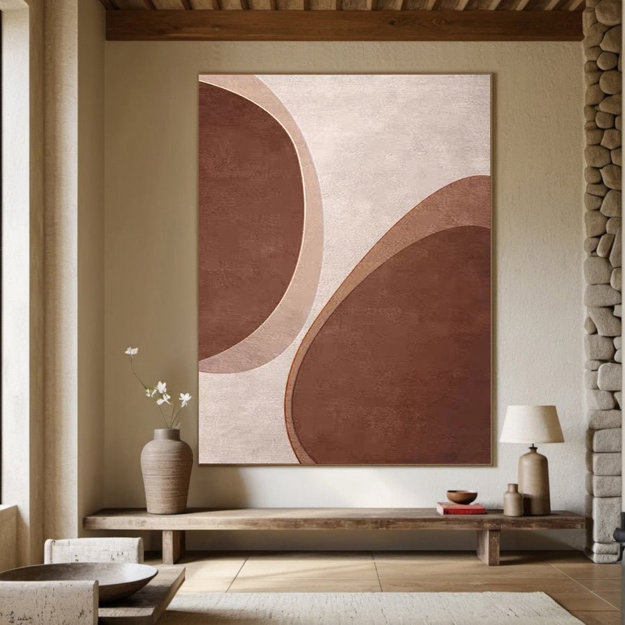 Reddish Brown Minimalist Abstract Wall Art, Organic Shapes #BGA 155 hand-painted oil painting