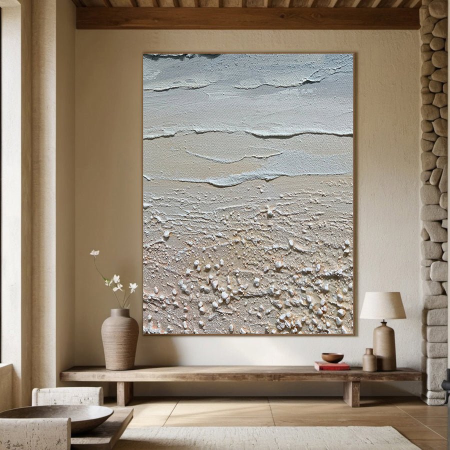 Sandy Shores: Abstract Beach Canvas, Neutral Coastal Decor #BGA 129 hand-painted oil painting