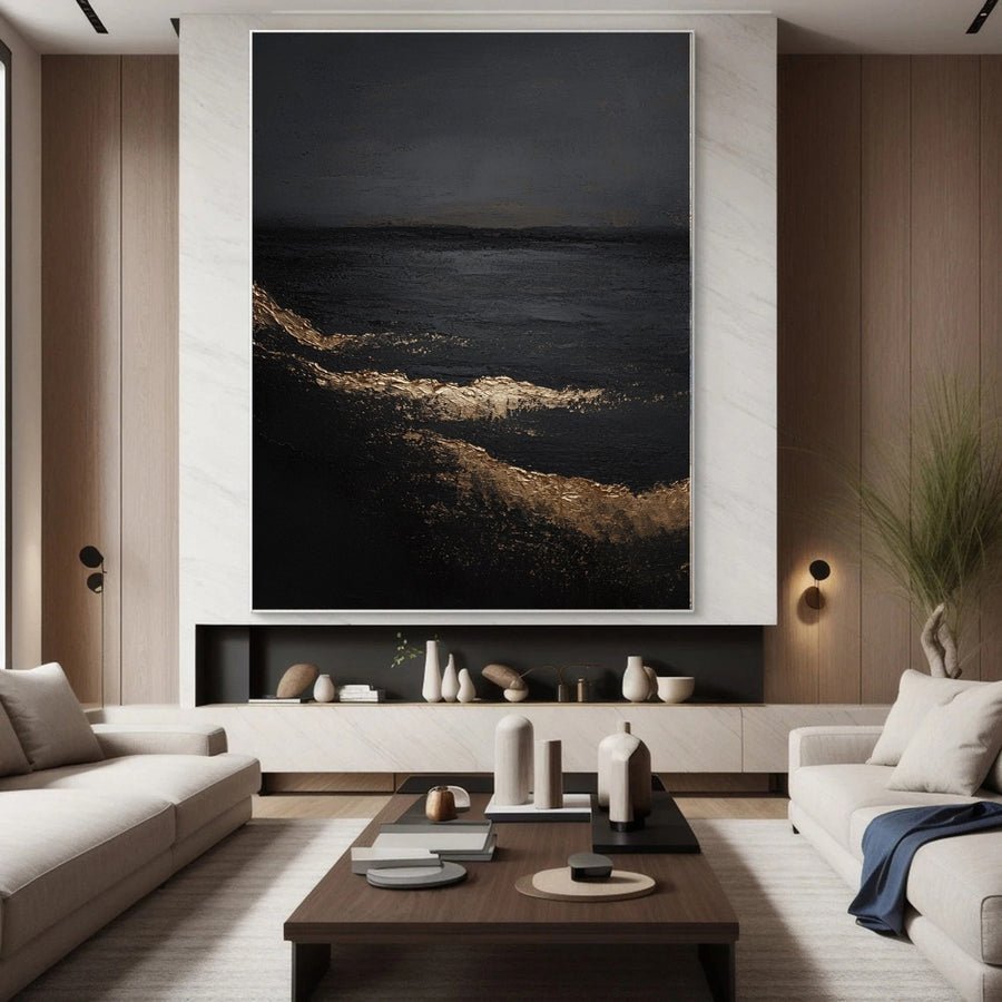 Sculptural Black Textured Wall Art for Minimalist Decor #BM 085 hand-painted oil painting