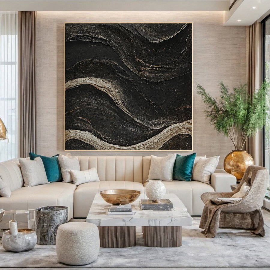 Sculptural Black Textured Wall Art for Minimalist Decor #BM 089 hand-painted oil painting