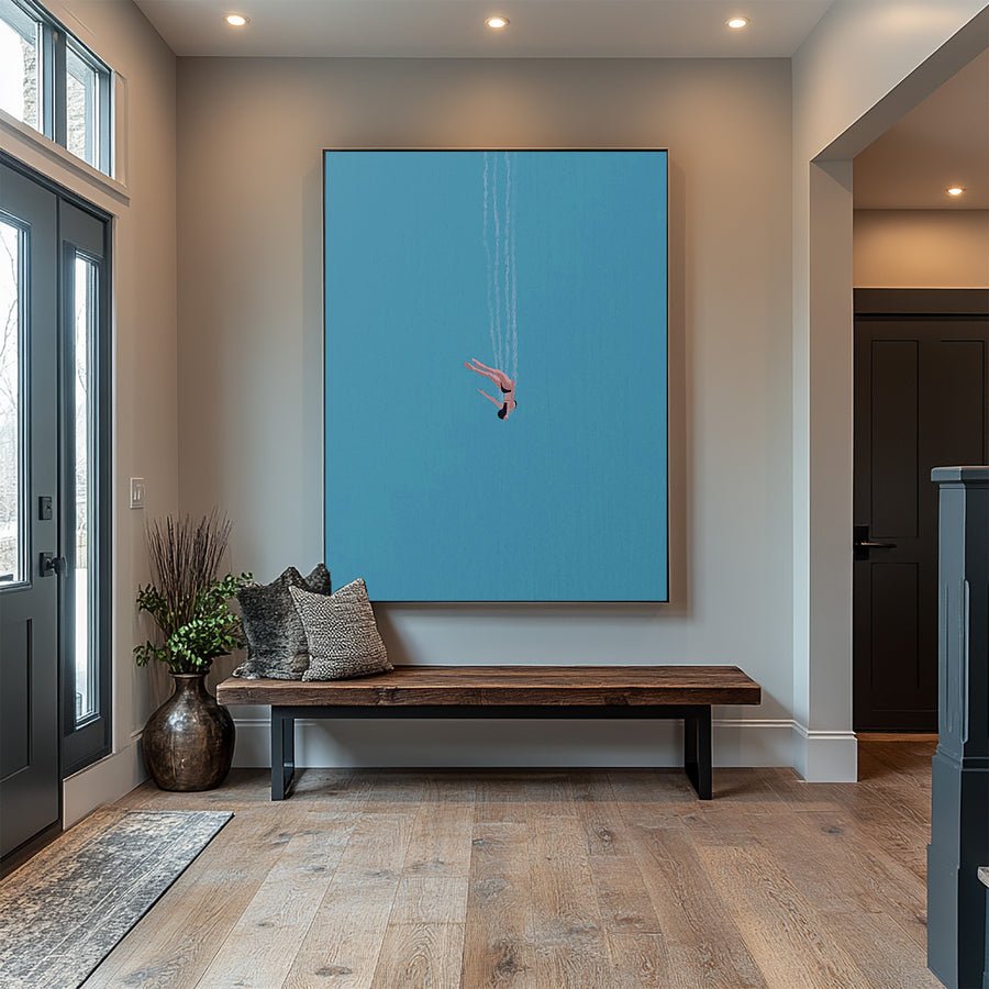 Serene Blue Wall Art Minimalist Diving Painting #WG 095 hand-painted oil painting