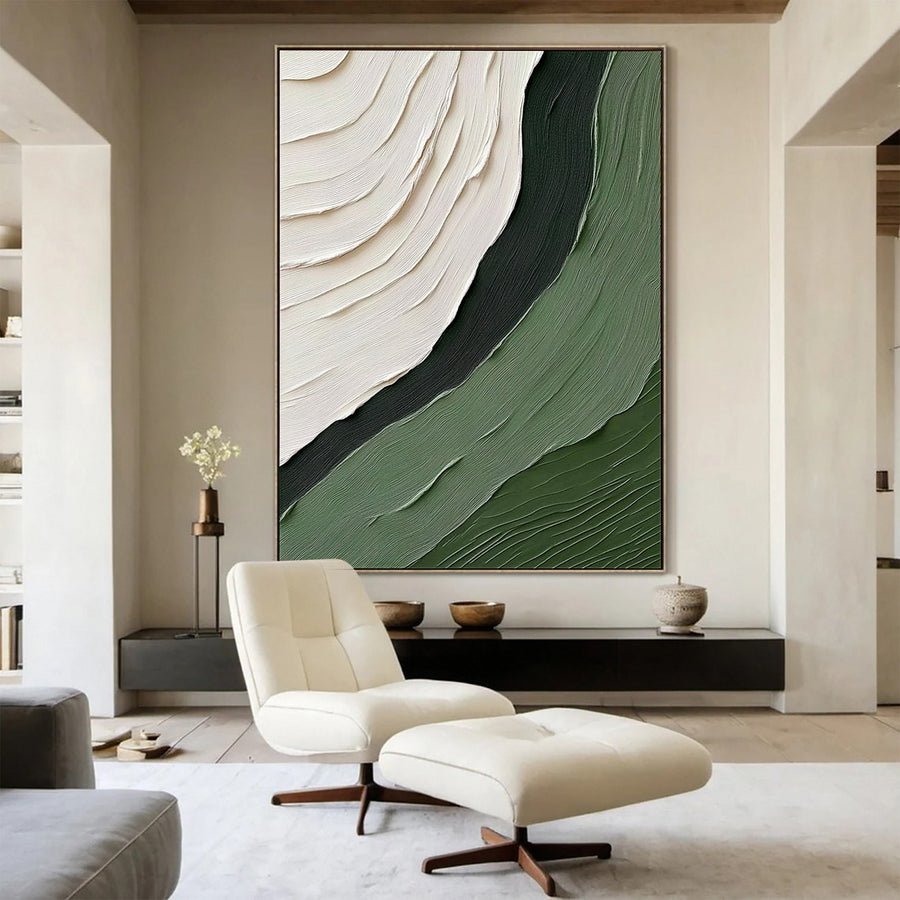 Serenity Swirls Abstract Green and White Textured Painting #BGM 039 hand-painted oil painting