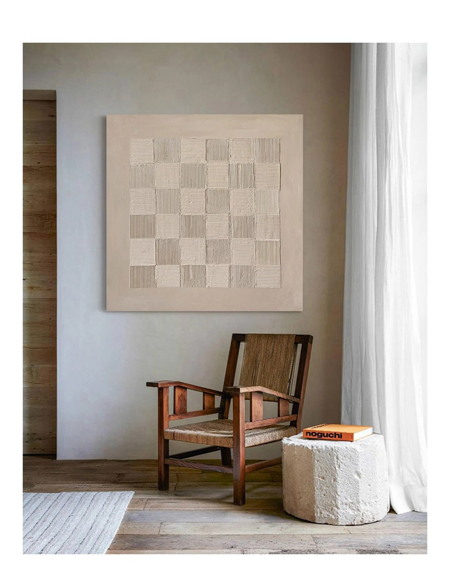 Soft Beige Checkerboard Minimalist Wall Art #WSA 012 hand-painted oil painting