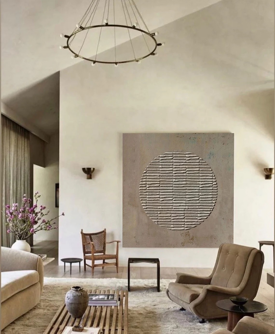Soft Beige Wabi Sabi Wall Art With Circle   #WSA 009 hand-painted oil painting