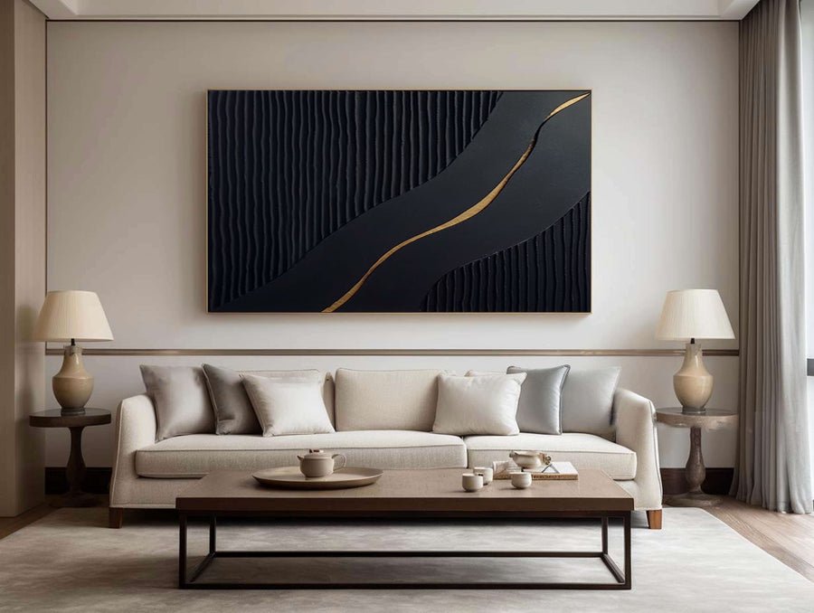 Sophisticated Black and Gold Abstract Painting for Luxury Homes #BM 023 hand-painted oil painting