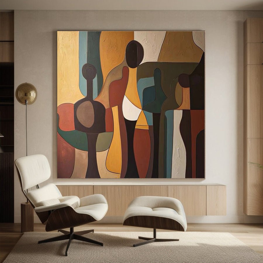 Square Abstract Figure Composition, Rich Earth Tones #BGA 141 hand-painted oil painting
