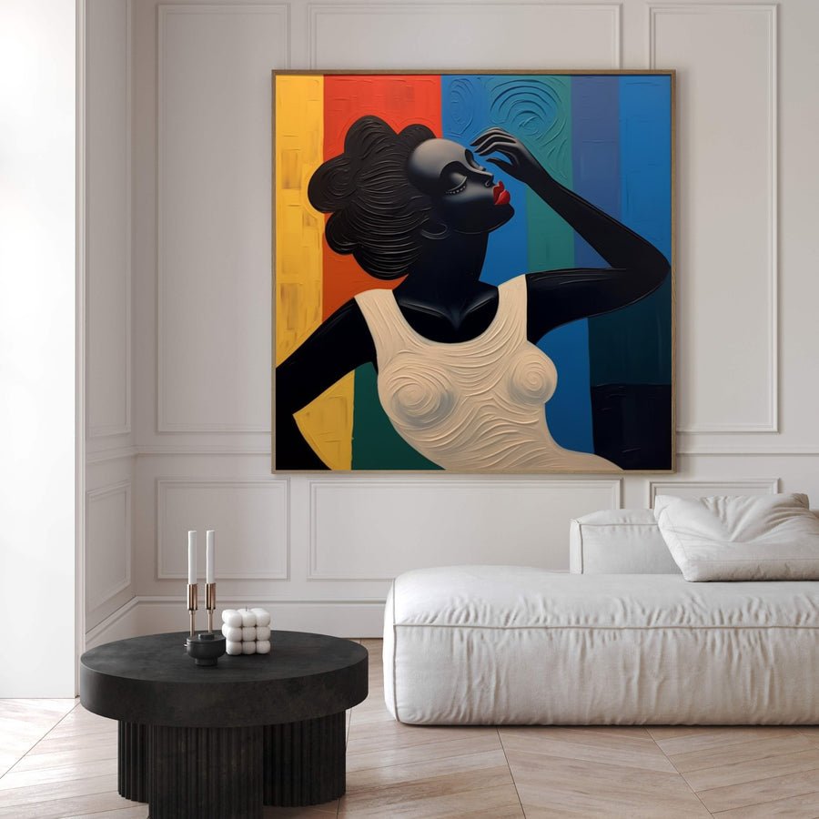 Stylized Figure Against Textured Color Blocks, Portrait Art #BGA 157 hand-painted oil painting