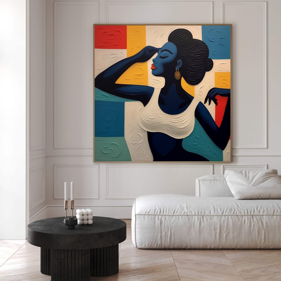 Stylized Portrait with Textured Color Blocks, Modern Wall Art #BGA 159 hand-painted oil painting