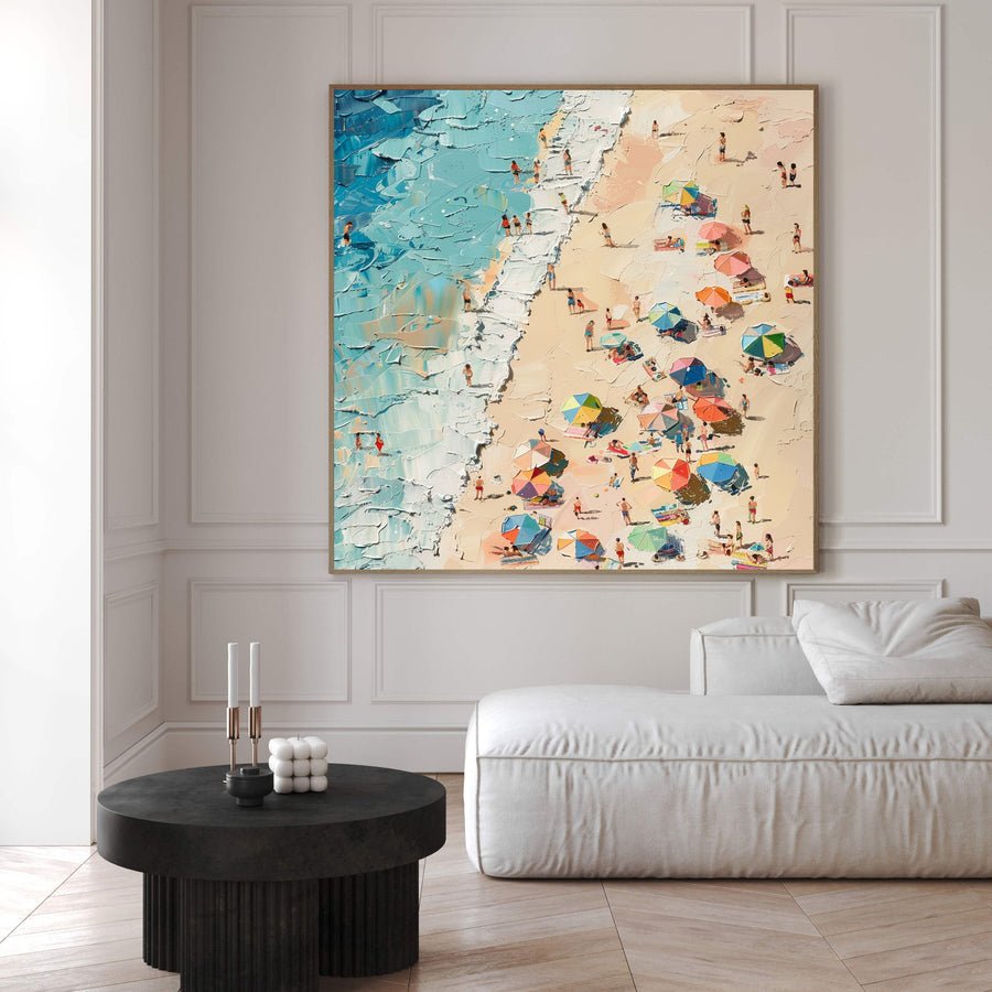 Sunny Beach Day Canvas Art Vibrant Coastal Wall Decor #OS 023 hand-painted oil painting