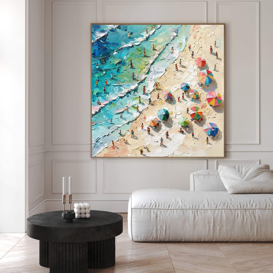 Sunny Beach Day Canvas Art Vibrant Coastal Wall Decor #OS 024 hand-painted oil painting
