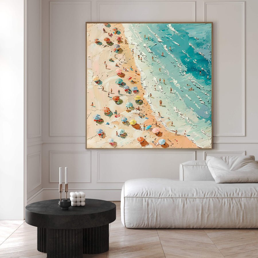Sunny Beach Day Canvas Art Vibrant Coastal Wall Decor #OS 025 hand-painted oil painting
