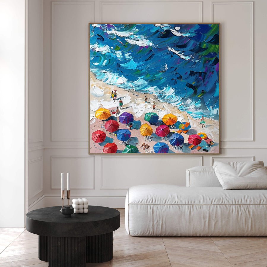 Sunny Beach Day Canvas Art Vibrant Coastal Wall Decor #OS 026 hand-painted oil painting