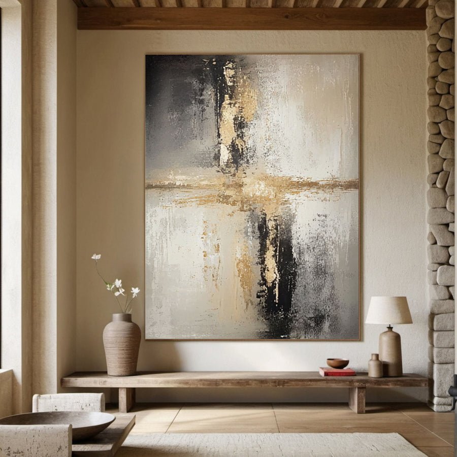 Textured Abstract Art, Light and Shadow with Gold Highlights #BGA 142 hand-painted oil painting