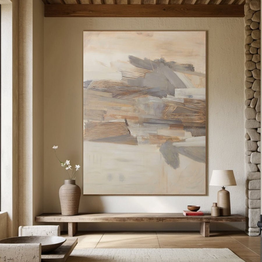 Textured Abstract Landscape, Layered Forms, Neutral Palette #BGA 053 hand-painted oil painting