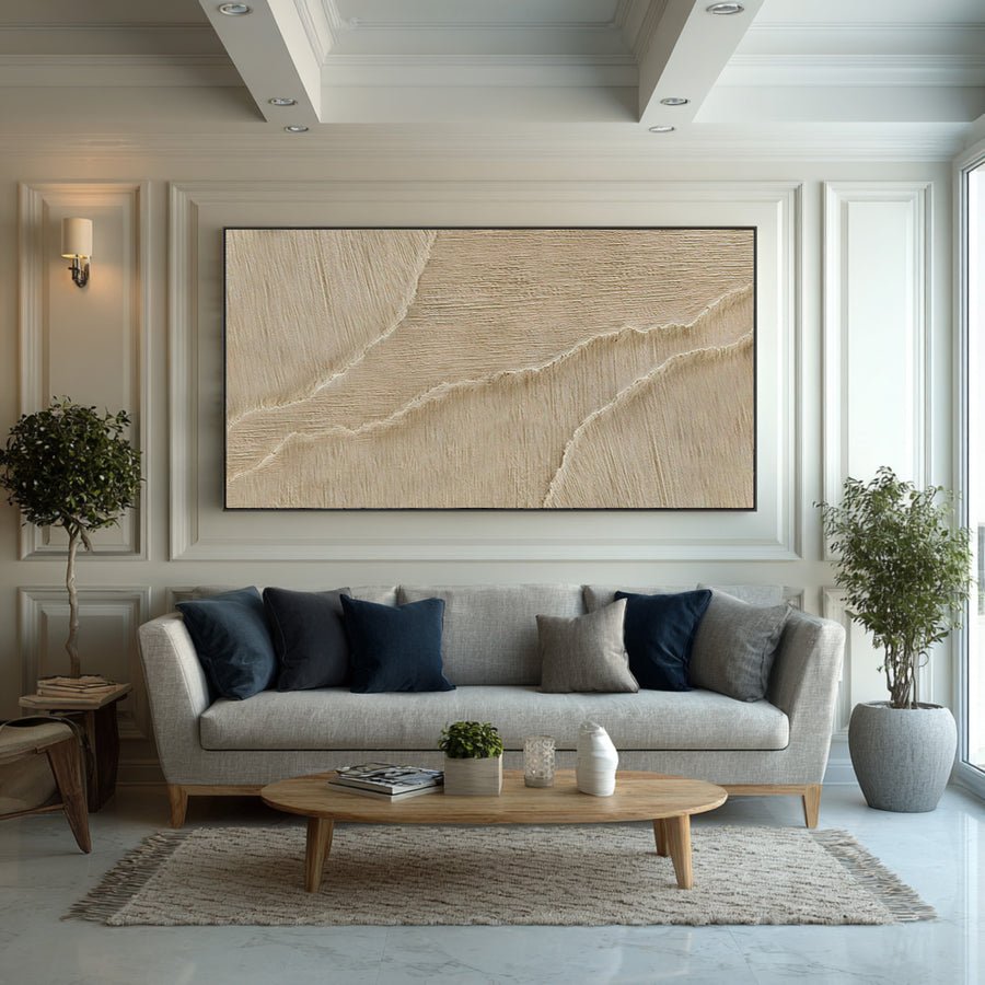 Textured Abstract Wave Art | Beige Canvas Painting #WG 066 hand-painted oil painting