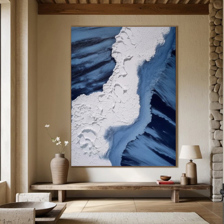 Textured Blue and White Ocean, Dynamic Seascape Wall Art #BGA 160 hand-painted oil painting