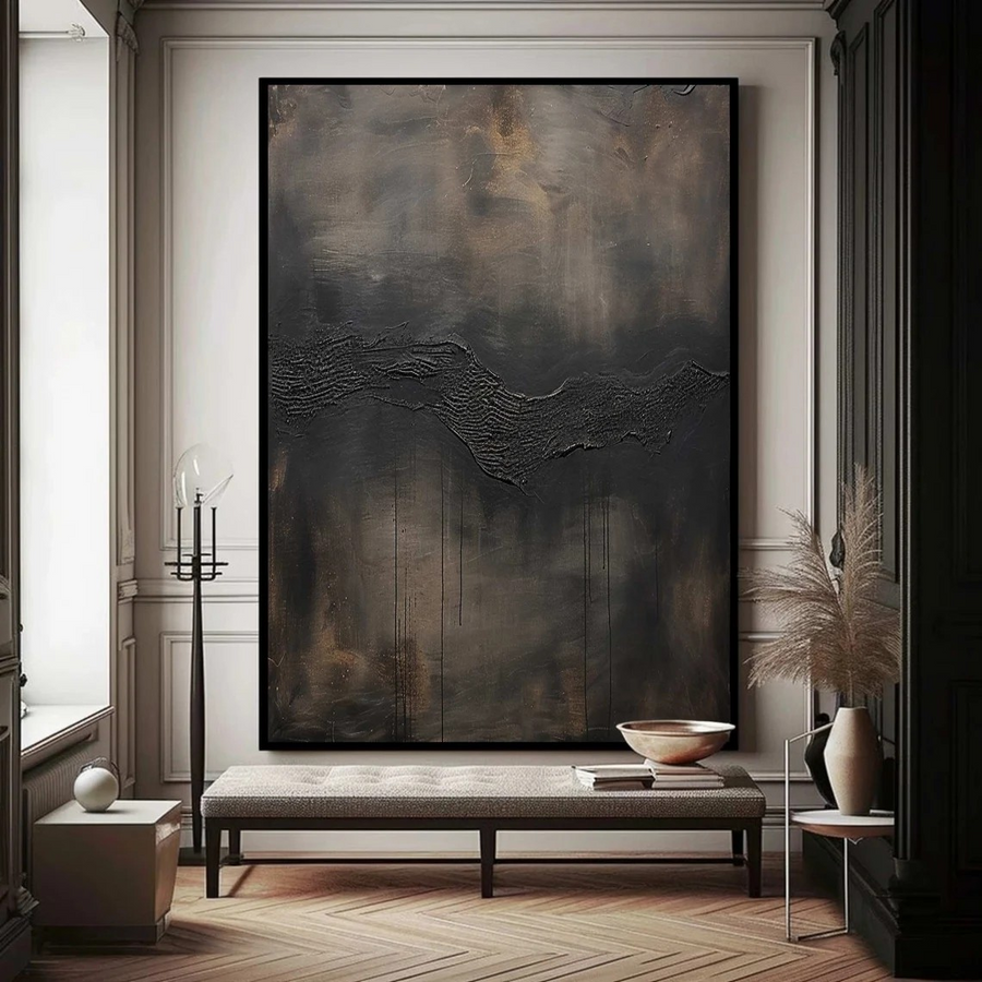 Textured Dark Abstract Painting, Moody Minimalist Art Canvas #BGA 081 hand-painted oil painting