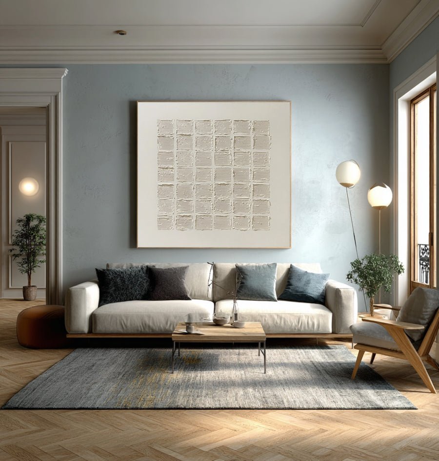 Textured Grid Abstract Art Square Neutral Decor #WG 057 hand-painted oil painting