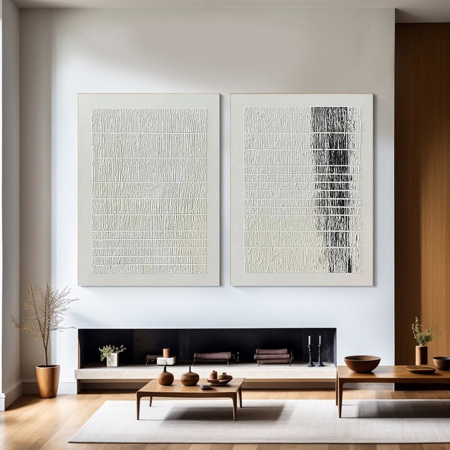 Textured Linear Art Set, Minimalist Black & White Design #BGA 134 hand-painted oil painting