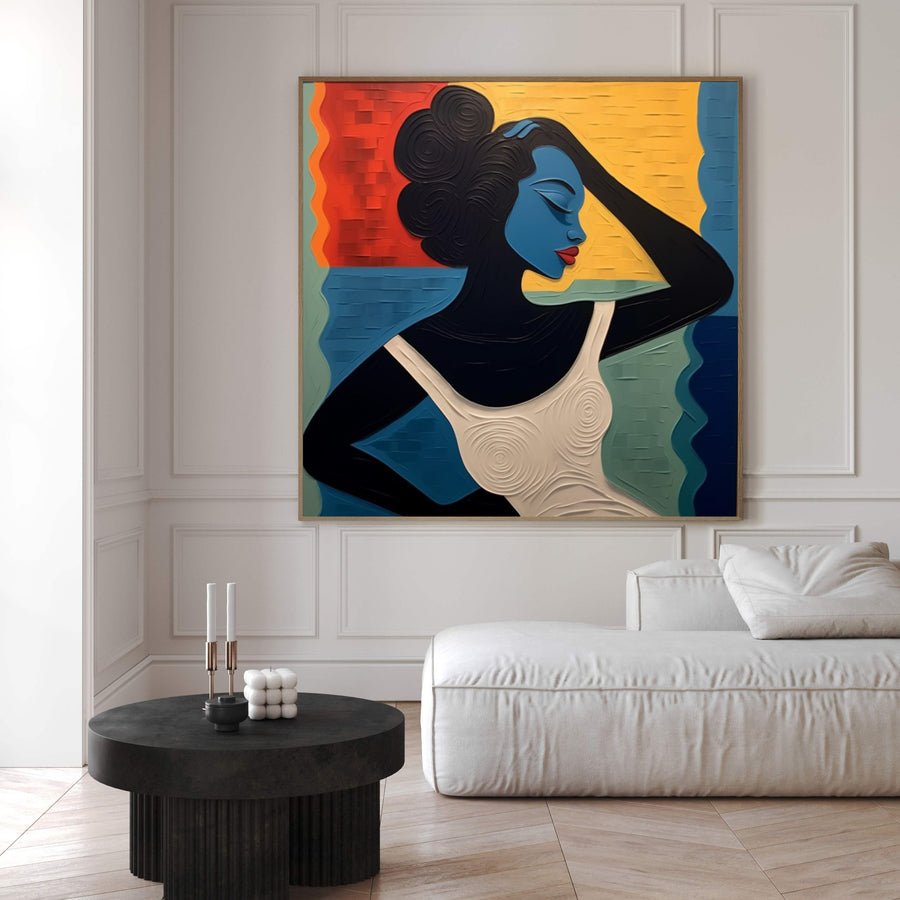 Textured Portrait with Bold Color Blocks, Modern Surreal #BGA 158 hand-painted oil painting