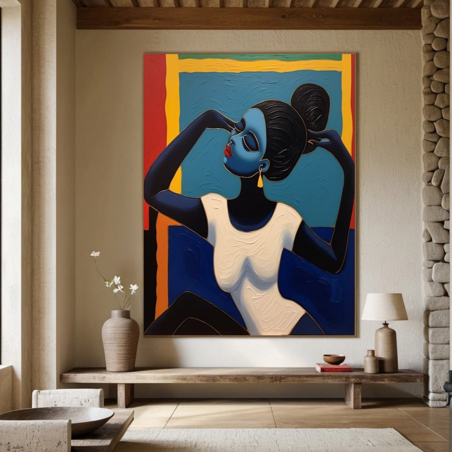 Striking Portrait with Geometric Color Fields, Elegant Art #BGA 180 hand-painted oil painting
