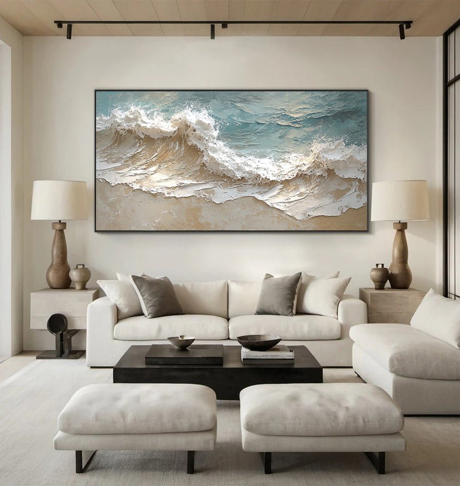 Textured Seascape Painting Blue White Sand Modern #WG 037 hand-painted oil painting