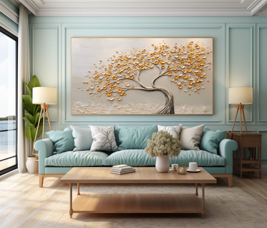 Golden Tree Art 3D Textured Leaves Painting #WG 090 hand-painted oil painting