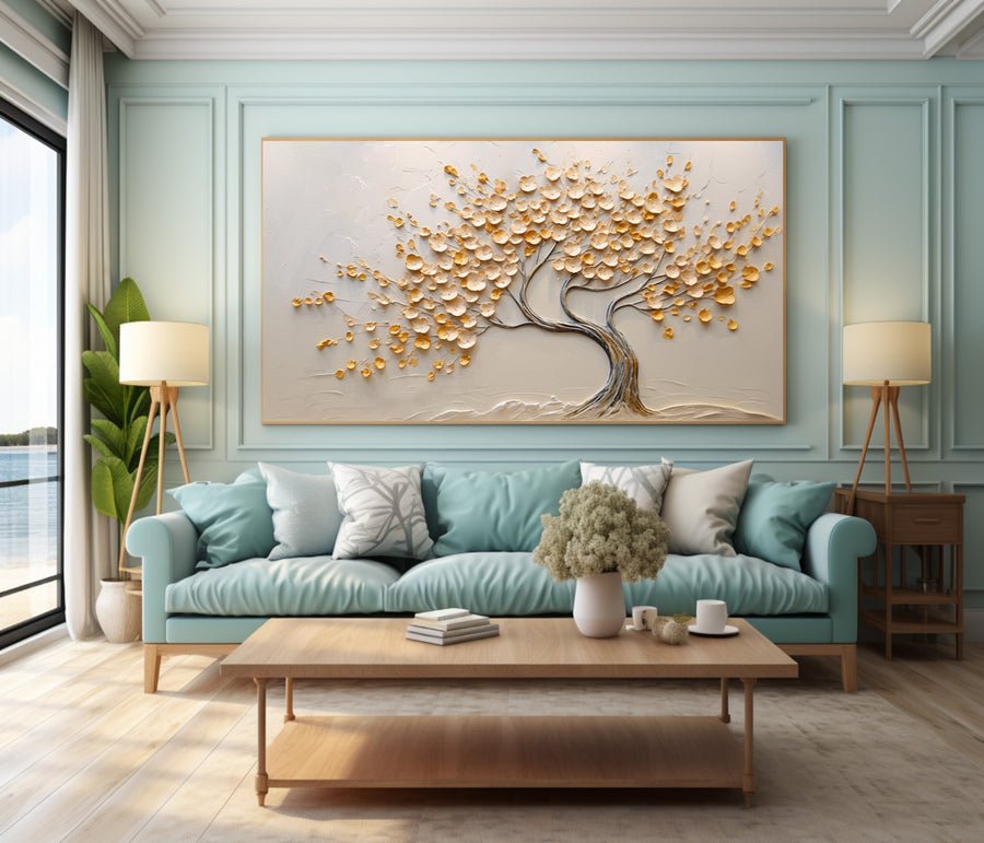 Textured Tree Painting White Impasto Leaves Wall Art #WG 091 hand-painted oil painting