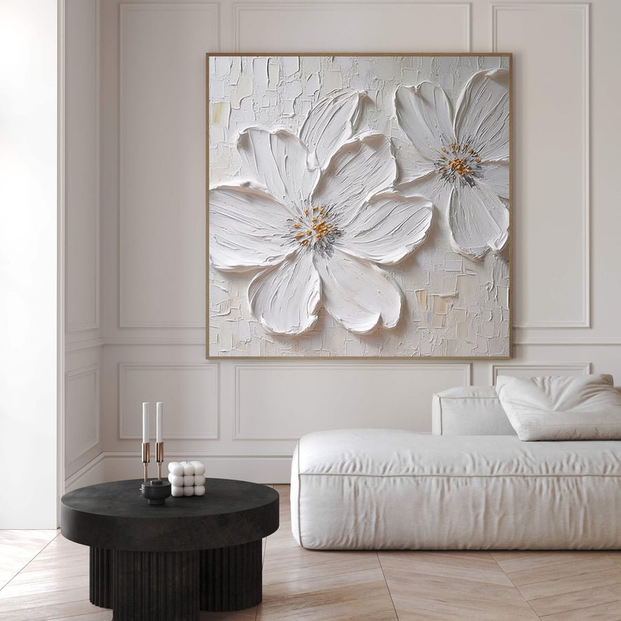Textured White Blossom Canvas Art Luxurious Floral Wall Decor #FT 029 hand-painted oil painting