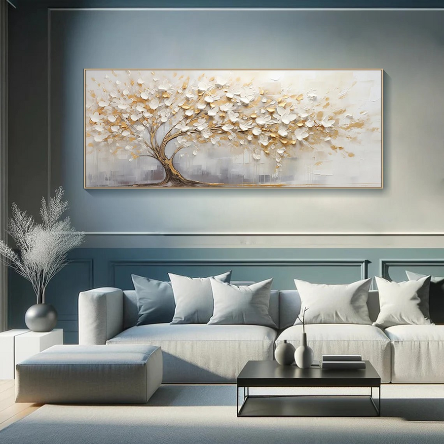 Tree of Life Wall Art with Gold and White Accents #BGA 014 hand-painted oil painting