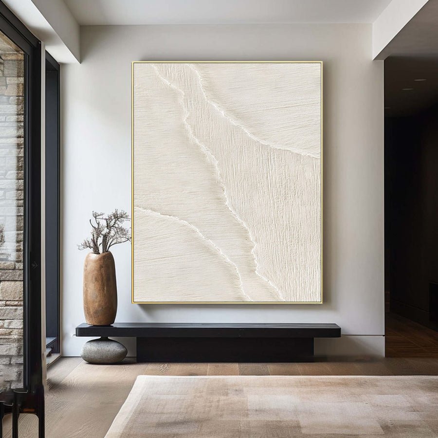Vertical Textured Wave Art | Minimalist Beige Canvas #WG 068 hand-painted oil painting