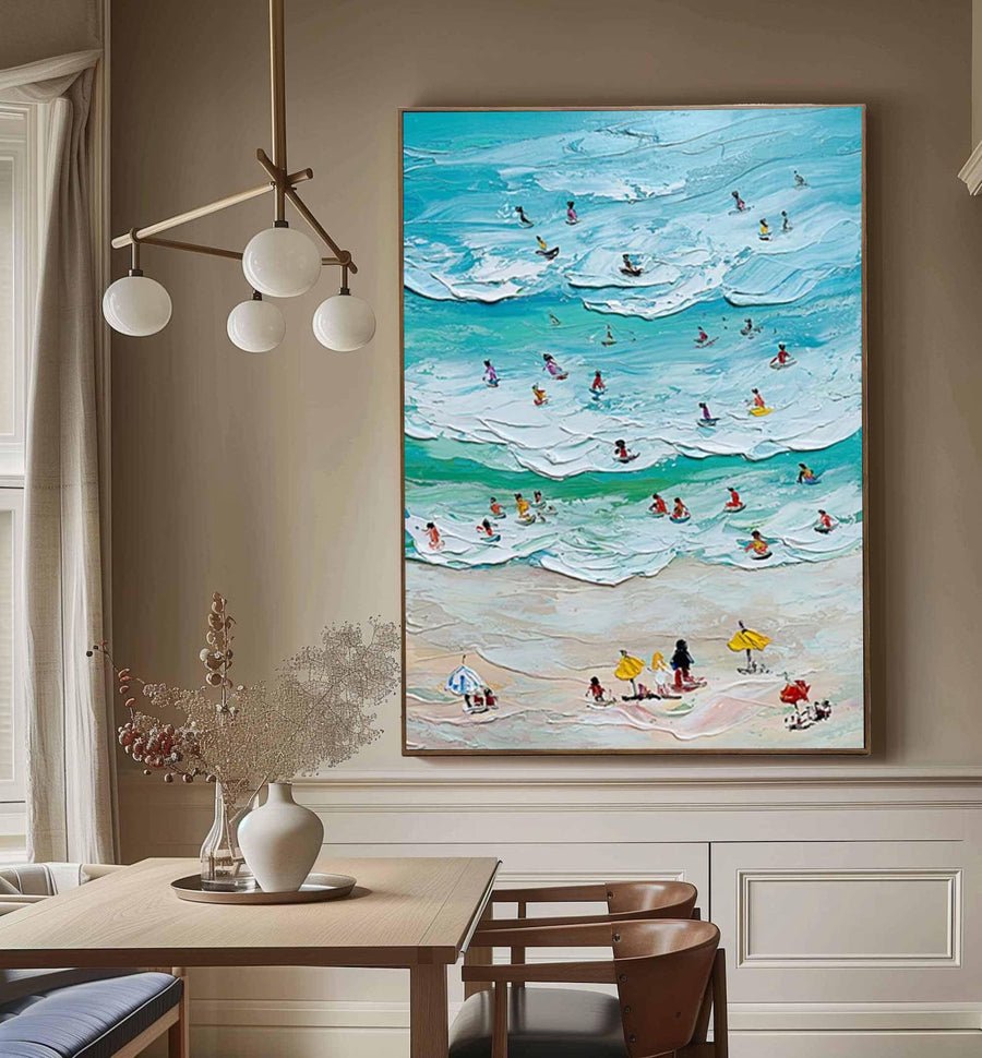 Vibrant Beach Scene Canvas Colorful Coastal Wall Art #OS 010 hand-painted oil painting
