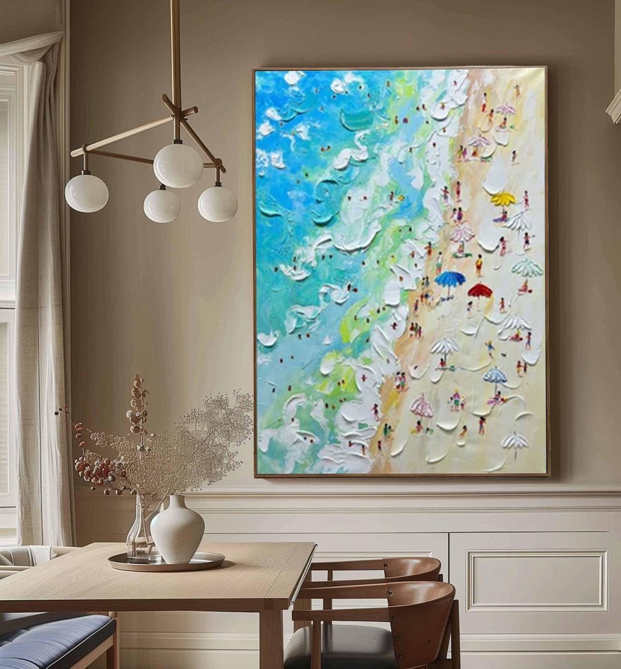 Vibrant Beach Scene Canvas Colorful Coastal Wall Art #OS 011 hand-painted oil painting