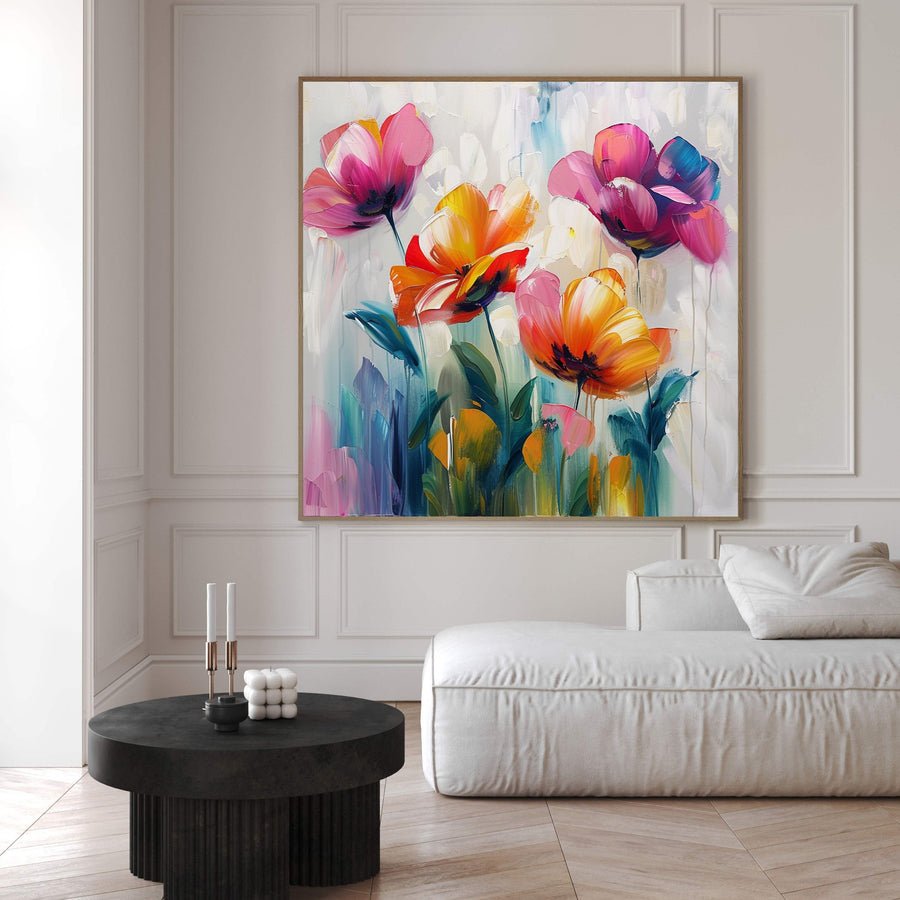 Vibrant Bloom Canvas Art Colorful Flower Wall Decor #FT 031 hand-painted oil painting